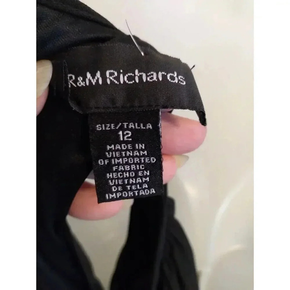 R & M Richards Formal Dress Black Sequined Waist Sleeveless Peephole Slit Sz 12 - Picture 9 of 11
